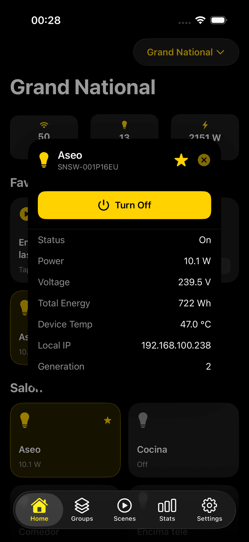 Device detail with controls